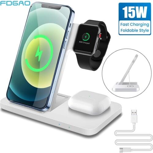 Qi Wireless Charger For iPhone 12 11 XS XR X 8 Fast Charging Stand Holder Station for Airpods Pro Apple Watch Induction Chargers