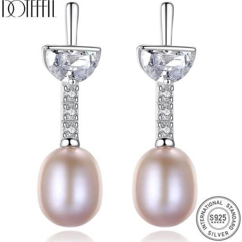 DOTEFFIL Drop Earrings 925 Sterling Silver Zircon Inlay Natural Freshwater Pearl Earrings Pearl Jewelry Women Wedding/Party Gift