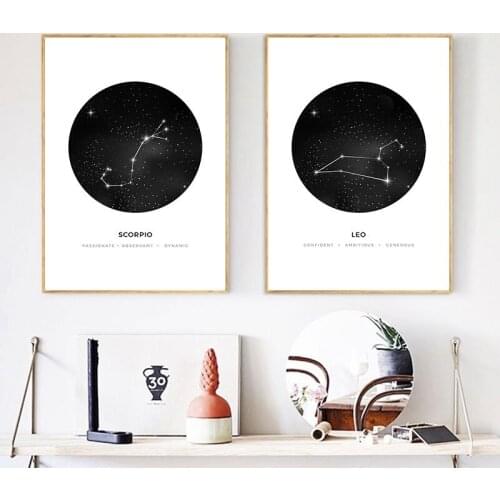 Nordic 12 constellation Canvas Painting Modern Minimalist Starry Black White Poster Romantic Gifts Home Decoration Living Room