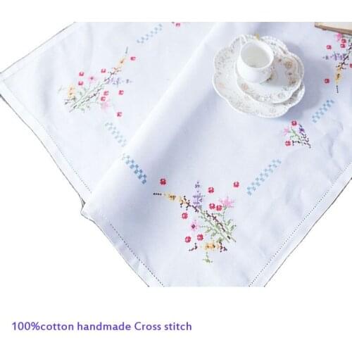 Pastoral white lace handmade Cross stitch Tablecloth 100%cotton Table Cover cloth kitchen Christmas Wedding party home decor