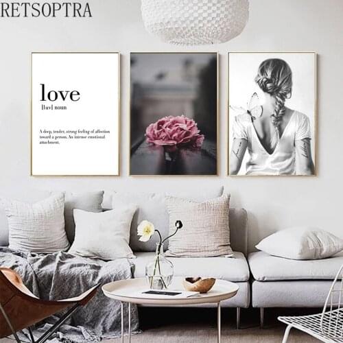 Modern Romantic Pink Peonies Flowers Canvas Paintings Wall Art Pictures Gallery Posters Prints butterfly Home Decor