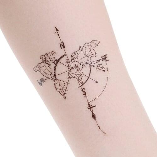 Waterproof Temporary Fake Tattoo Stickers Vintage Map Coordinates South North