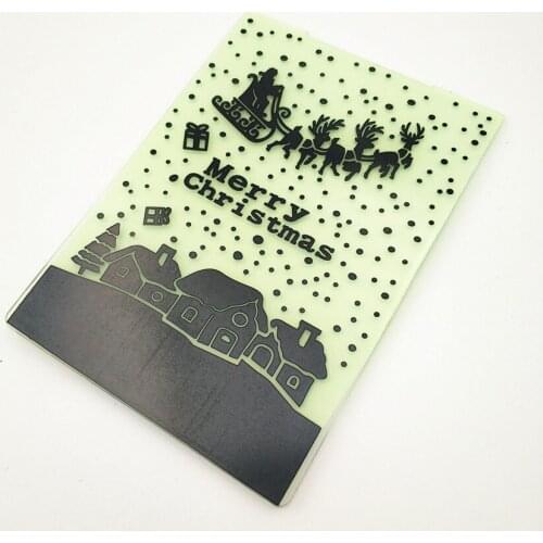 10.5x14.5cm Deer sledge Embossing folders Plastic bump Scrapbooking DIY Template Fondant indentation Cake Photo Album Card Make