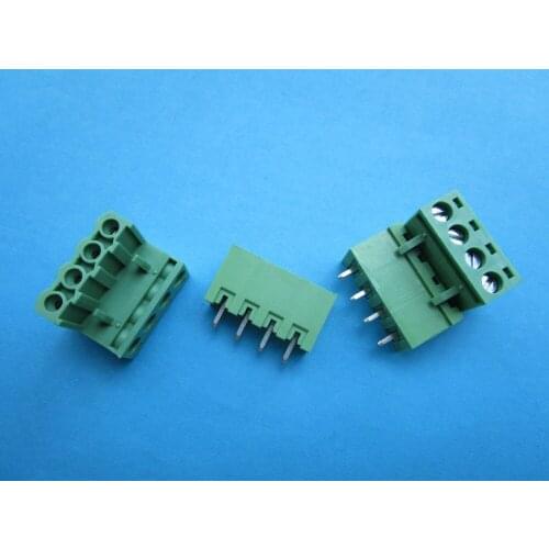100 Pcs Close Straight 4 pin/way Pitch 5.08mm Screw Terminal Block Connector Green Color Pluggable Type With Straight pin