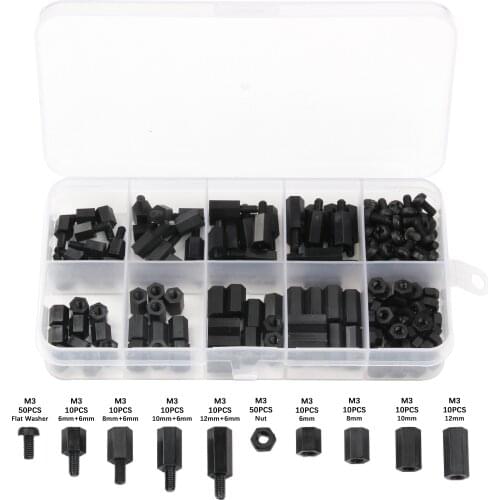 180Pcs/lot M3 Female Male White&Black Hex Nylon Standoff Spacer Column For PCB Motherboard Fixed Plastic Spacing Screws Set