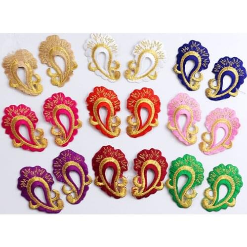 20Pairs Fashionable Peacock Feather Embroidered Cloth Stickers Iron on Lace Applique 7.3x 4.6cm