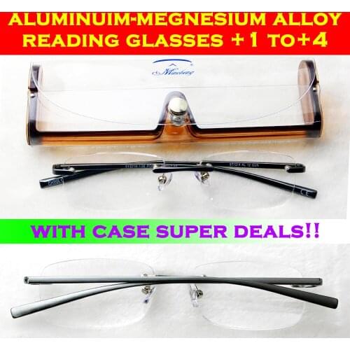 2016 ALUMINIUM MAGNESIUM ALLOY RIMLESS FRAMELESS SUPER LIGHT RIGID MEN WOMEN READING GLASSES + CASE +1.25 +1.5 +2 +2.5 +3 +3.5