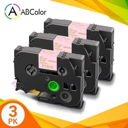 3PK 12mm Satin Ribbon Tape TZe RE34 TZe-RE34 Gold on Pink Label Tape TZe Tape For Brother P touch Printer gift wrapping labels