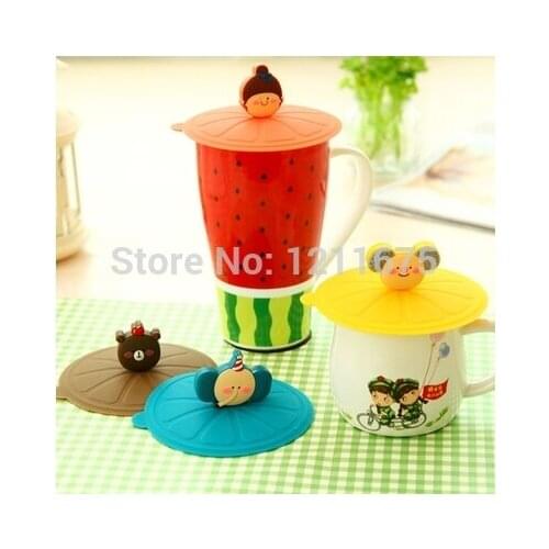 4PCS/LOT Solid Color Creative Cartoon Shape Eco-friendly Food grade Solicone Cup Lids