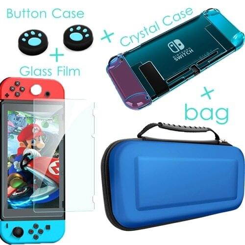 4 Styles Detachable Crystal PC Transparent Case For Nintend Switch Case Hard Clear Cover Shell Film Protector Ultra Thin Bag Cap