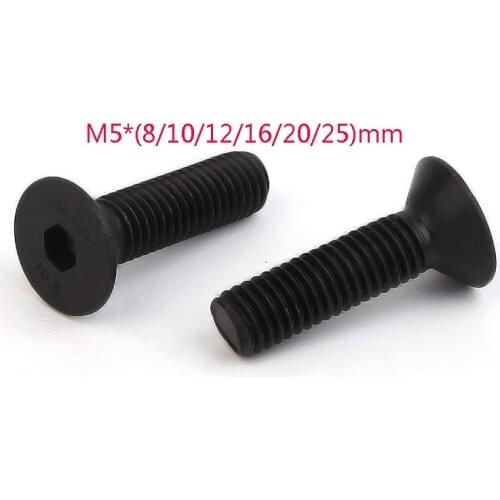 50pcs flat head countersunk head black grade 10.9 Alloy Steel Hex Socket Head Cap Screw M5*(8/10/12/16/20/25)mm