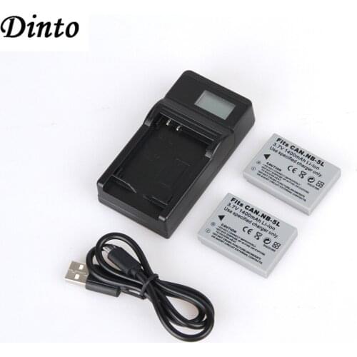 Dinto 2pcs 1400mAh NB-5L NB5L NB 5L Camera Battery + LCD Display USB Charger for Canon S110 SX200 SX210 IXUS 850 800 860