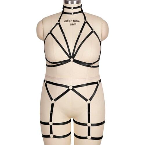 Collar Accessories Erotic Plus Size Busty Womens Underwear Elastic Bondage Full Body Harness Belt Cage Bra Punk Goth Garters