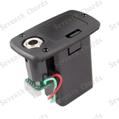 Active Guitar Bass Pickup EQ 9V Battery Box /Holder/Case Compartment Cover With 4 Pin Socket & metal contacts & Output jack