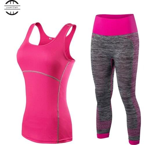 Yuerlian Quick Dry sportswear Gym Leggings Female T-shirt Costume Fitness Tights Sport Suit Green Top Yoga Set Womens Tracksuit