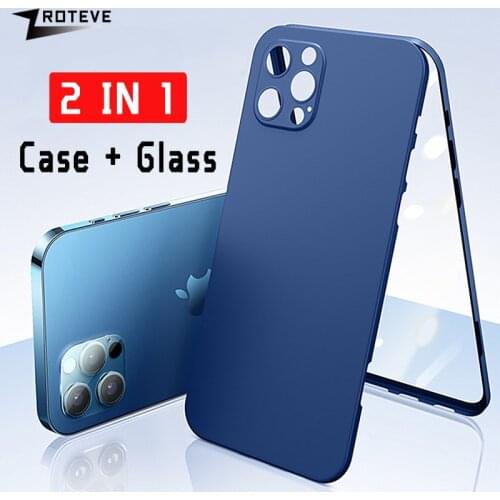 Zroteve 360 Full Cover For iPhone 12 11 Pro Max Mini Coque Tempered Glass+PC Back Cover For Apple iPhone X XR XS Max Phone Case