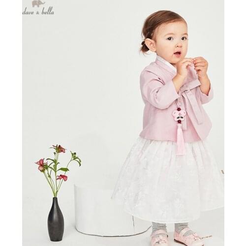DB16931 dave bella spring baby girls Chinese style bow floral clothing sets kids fashion long sleeve sets children 2 pcs suit