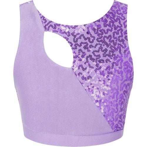 Kids Teens Shiny Sequins Dance Crop Top Girls Ballet Dance Costume Stage Performance Lyrical Jazz Latin Modern Dance Tank Tops