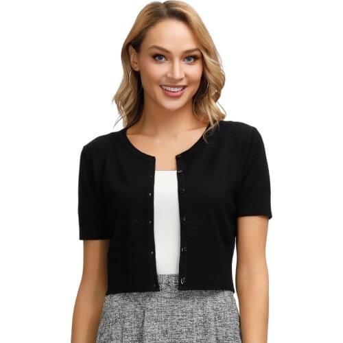 Women Jumpers Tops Summer Casual Cropped Cardigan Knitwear Knitted Coat Short Sleeve Crew Neck Stretch Slim Fashion Sweater Tops