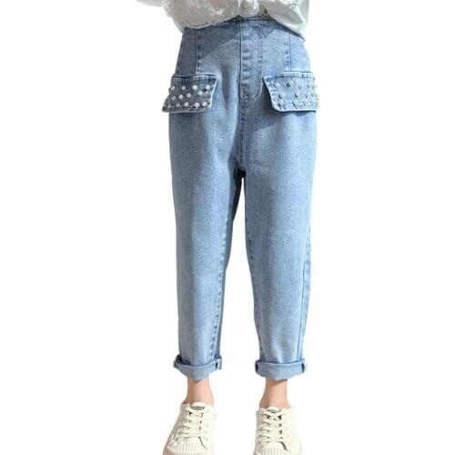 Jeans Girl Pearls Girls Jeans Spring Autumn Kid Jeans Casual Style Childrens Jeans Clothes 6 8 10 12 14