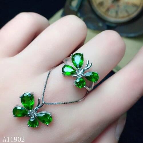 KJJEAXCMY boutique jewels 925 sterling silver inlaid natural gem diopside lady pendant necklace ring support detection