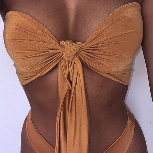 Bikinis Set Swimsuit Cover Up Bathing Suit Women Sexy Solid Color Tube Top Bow Two-Piece Sets Fashion Women maillot de bain luxe