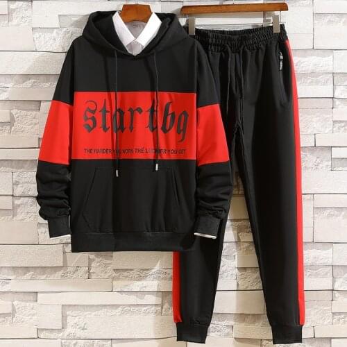 2020 Fashion Mens Sets Hip Hop Autumn Winter Elastic Waist Trousers+Long sleeve Pullover Hoodies Sets Casual Men Clothing Set