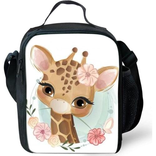 Cartoon Deer with Flower Headdress Print Lunch Bags for Women Children Deer Animals Pattern Lunchbag Food Box Lancheira