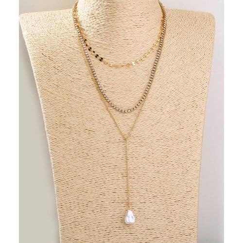 Hot-selling jewelry simple and versatile multi-layered necklace imitation baroque pearl long pendant necklace