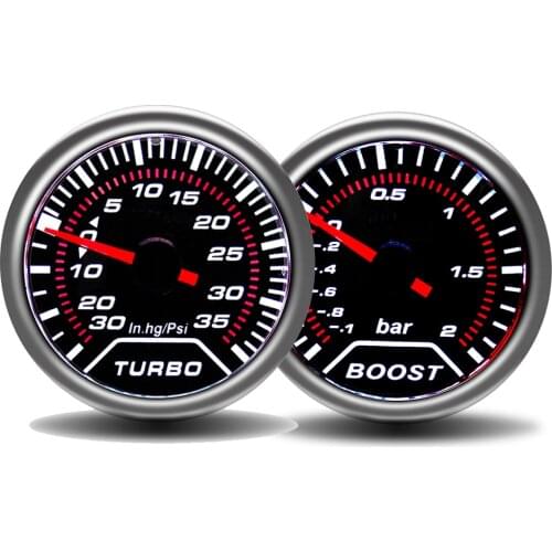2 "52mm Turbo Boost Gauge PSI for 12V Car Auto Turbo Boost Gauge Smoked Face Boost Gauge BAR Meter Racing Gauge for 12V Car