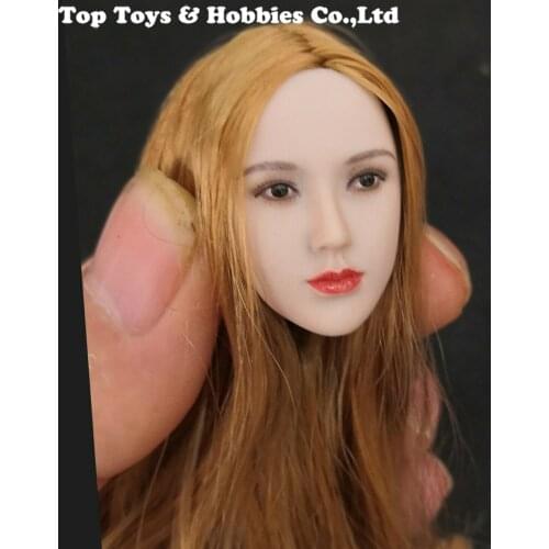 1/6 Scale Pale Muscle Asia Female Head Sculpt Chocolate Color Hair Transplant head Carving model For 12" Pale Action Figure Body