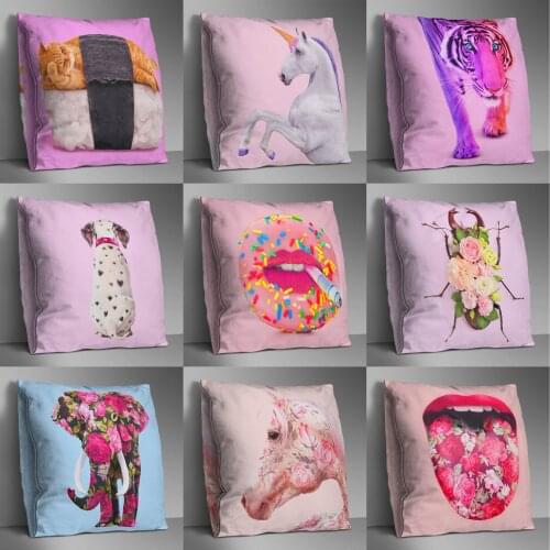 Cute Double Side Print Cushion Cover Polyester Decorative for Sofa Seat Soft Throw Pillow Case Cover 45x45cm Home Decor