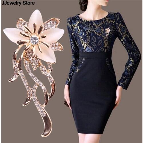 Fashionable Opal Stone Flower Brooch Pin Women Garment Accessories Jewelry Brooch Rhinestone Pin 6.5cm/2.6in