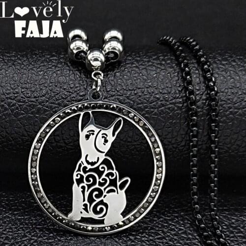 Fashion Black Crystal Stainless Steel Necklace Women Silver Color French Bulldog Necklaces Jewelry gargantilla N19708