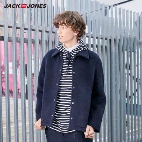 JackJones Mens Woolen Overcoat Male Vintage Turn-down Collar Casual Loose Fit Woolen Overcoat | 219327527
