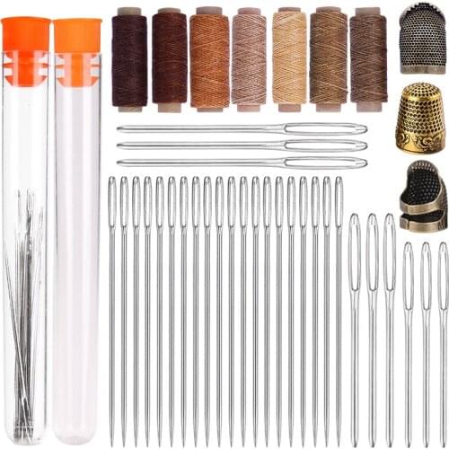 LMDZ 39 Pcs Handmade DIY Leather Sewing Set Multicolor Wax Thread Sewing Needle Long Needle Leather Sewing Kit