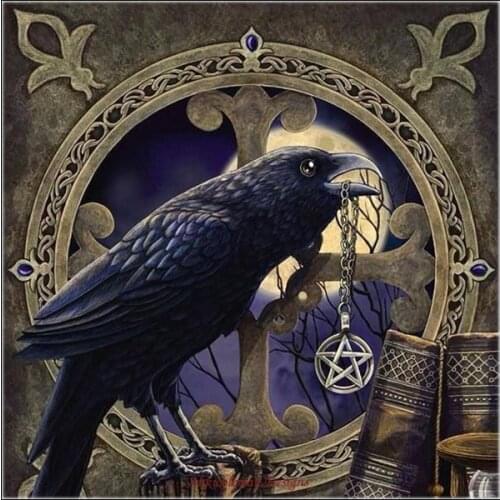 Embroidery Counted Cross Stitch Kits Needlework - Crafts 14 ct DMC Color DIY Arts Handmade Decor - Talisman Crow Pentagram 2
