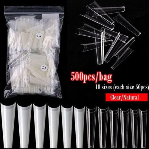 500pcs False Nail Art Tips French Natural White/Transparent False Nail Extension Acrylic UV Gel Nail Polish Manicure Fake Nails