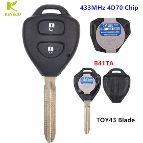 KEYECU Relacement New Uncut Remote Key Fob 2 Button 433MHz 4D70 Chip for Toyota Yaris 2005-2011 B41TA