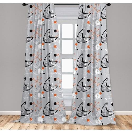 Mid Century Window Curtains Scientifics in Fifties Art Atomic with Abstract Shapes Lightweight Decorative