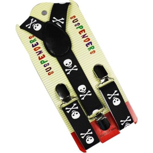 Winfox Black White Kids Boys Girls Children Suspenders Skull Print Y-Back Clip-on Adjustable Elastic Braces Suspenders