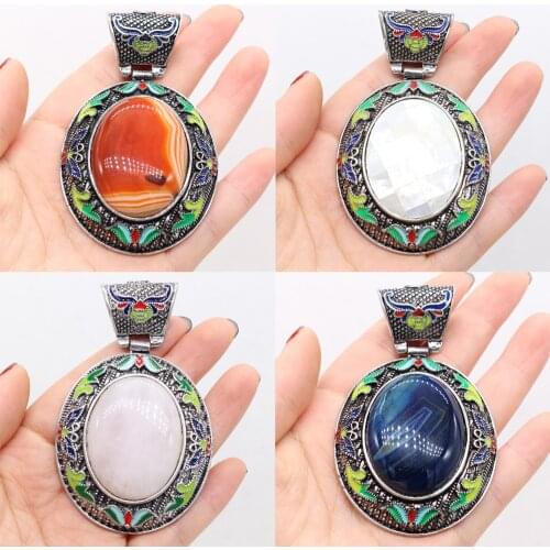 Natural Stone Pendants Charm Lapis lazuli Antique-Silver Alloy Pendant for Necklace Earrings Jewelry Making Supplies