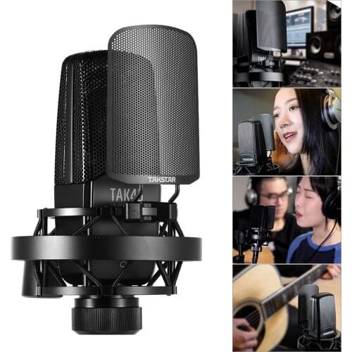 TAKSTAR TAK45 Professional Recording Microphone Condenser Mic Uni-directional 34mm Large Diaphragm with Metal Windscreen Shock