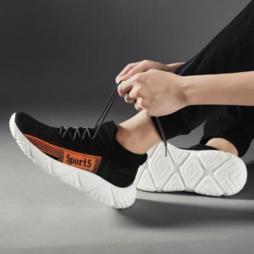 Plus Size Summer Light Weight Sneakers Socks Mens Running Shoes 2021 Sports Shoes Sport Men Running Black Orange Knit GMB-1184