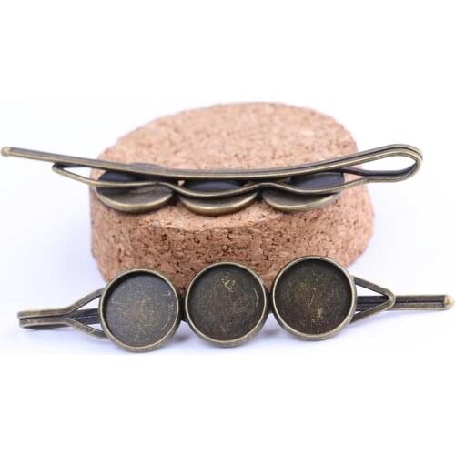 Reidgaller 10pcs antique bronze Fit 12mm vintage cabochon hair clip base settings diy blank hairclip hair pin bezel blanks