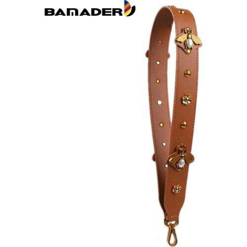 Retro Bee Straps For Bags Genuine Leather Handles For Handbags Wide Shoulder Strap Metal flower decoration Anse Sac A Main