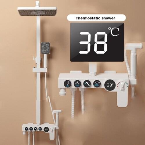 Luxury White Display Thermostatic Shower Faucet Set Black High-pressure Shower Head High-quality Ten-year warranty