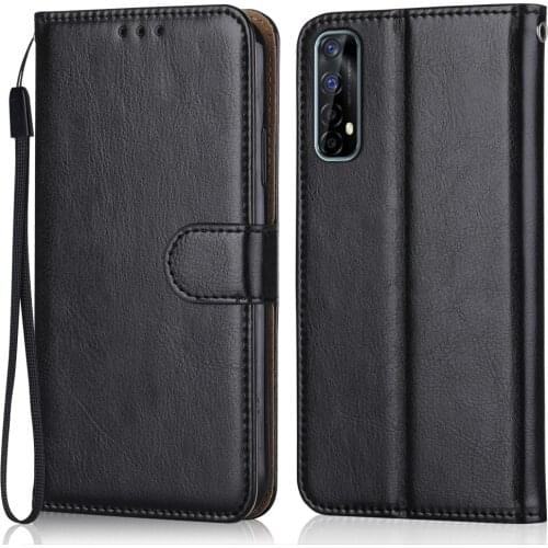 Luxury Leather Case for On Realme 7 Global Wallet Stand Flip Case Phone Bag with Strap