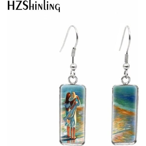 2020 New Beach Walk Earring Girls Watching Sea Rectangular Hook Earrings Glass Dome Photo Jewelry Handmade