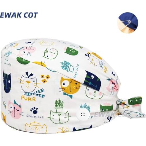 Unisex anime Printing whith button Scrub Caps Health service cap surgery Scrubs Hat pet Shop vet lab work cap nurses hats